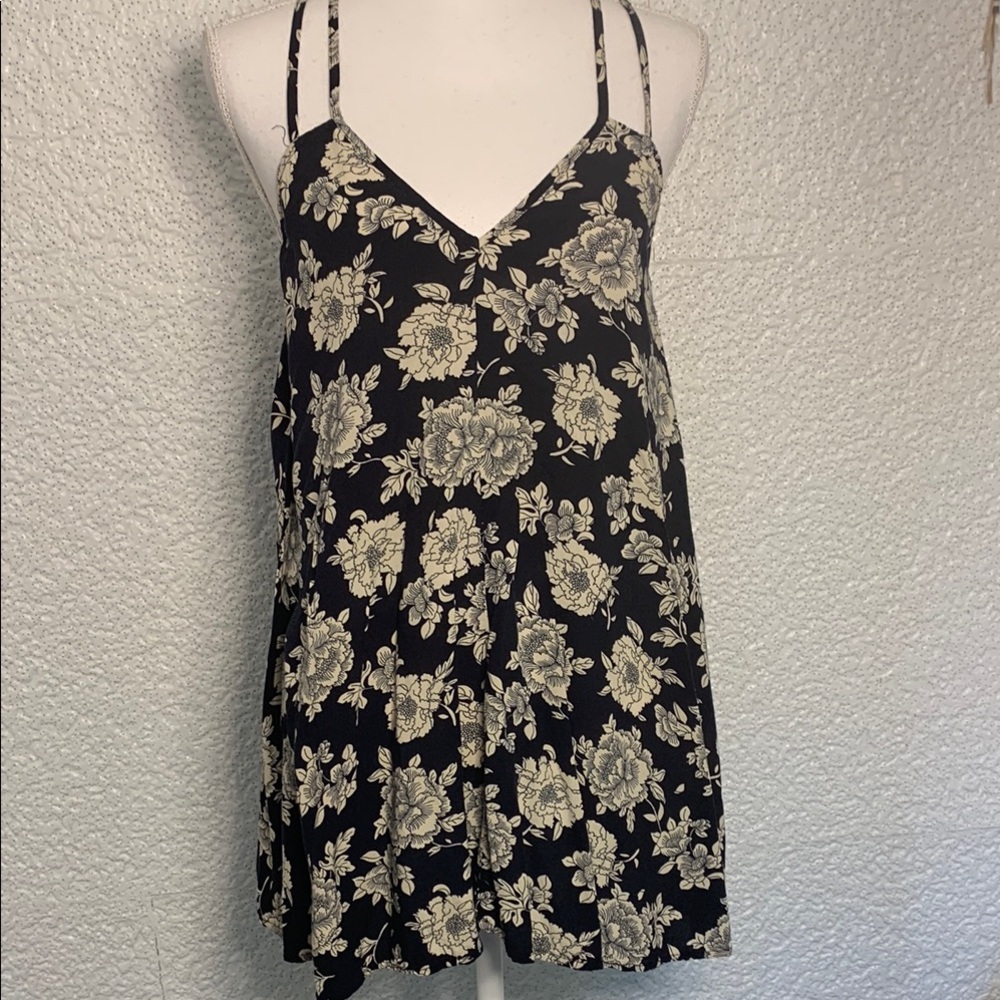 Brandy Melville dress / long tunic black and cream floral print